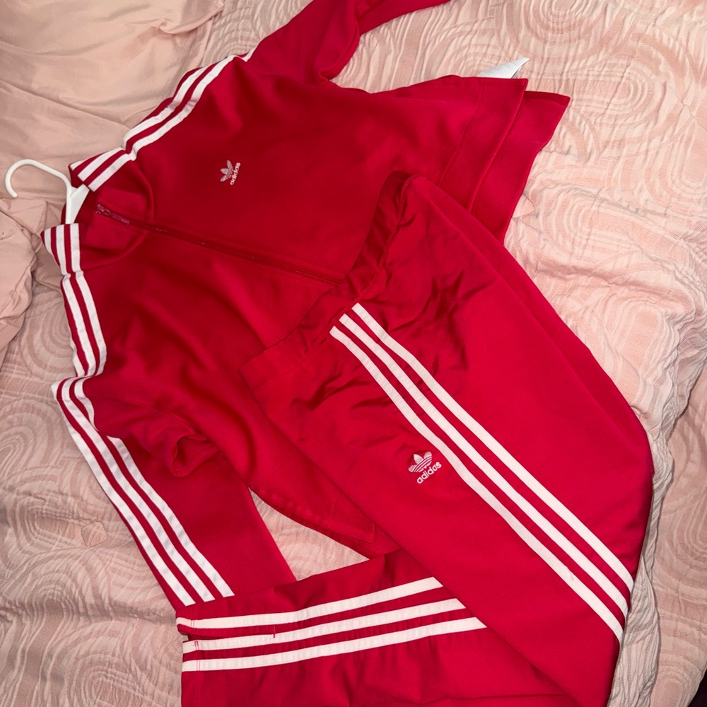 Adidas women’s Fuchsia Joggers with White Stripes